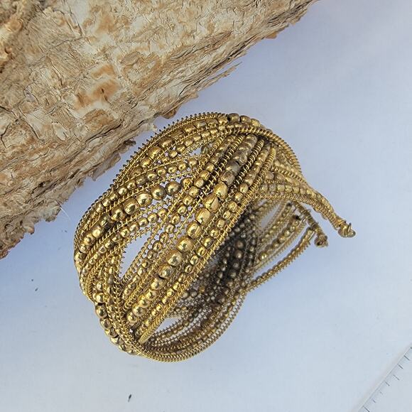 Vintage gold-tone beaded cuff bracelet 1990s Bollywood style bangle - Picture 1 of 10